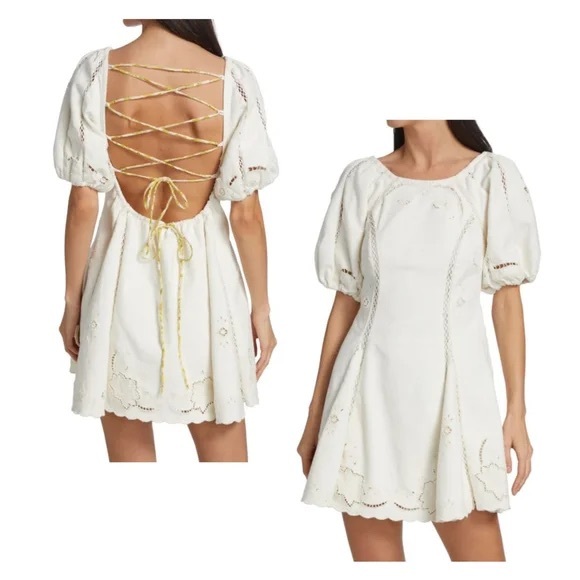 Free People Dresses & Skirts - Free People Cream Dress with Puff Sleeves
